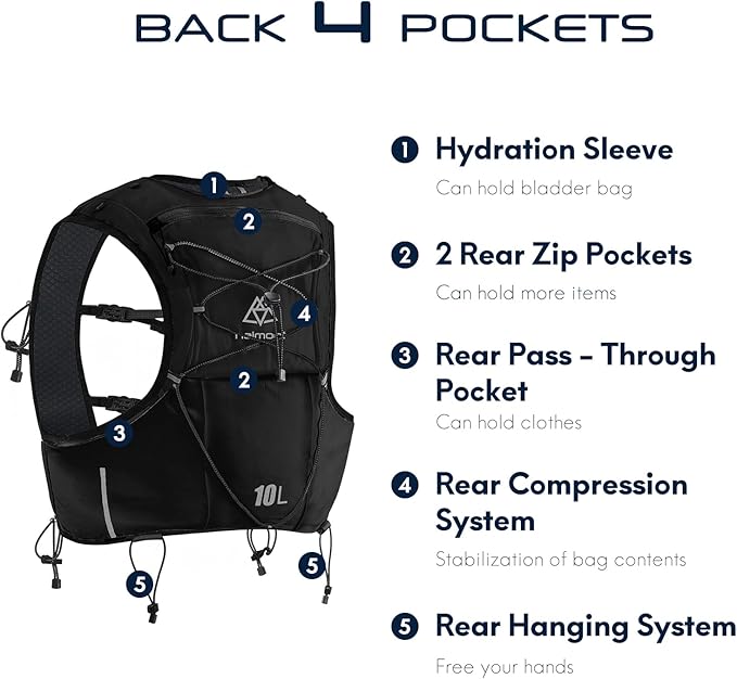 Haimont Running Hydration Vest with Water Bottles for Men Women, Lightweight 10L Hydrated Vest Pack for Trail Running, Hiking