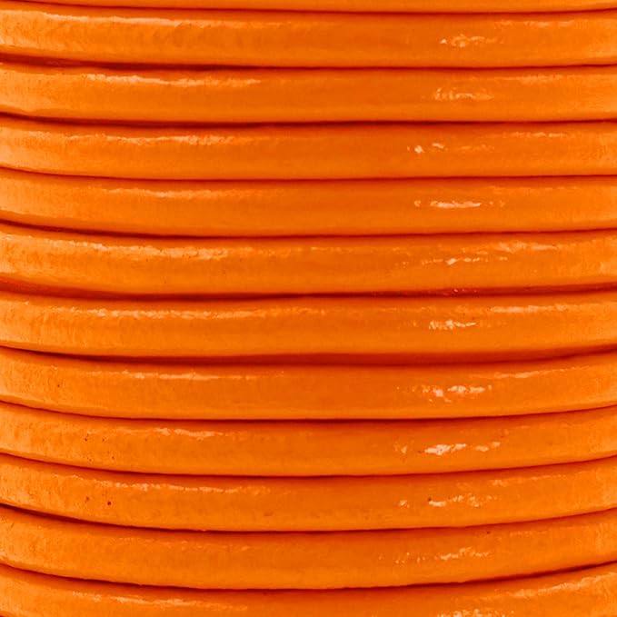 Mandala Crafts Round Genuine Orange Leather Cord for Jewelry Making – 3mm Cowhide Leather Rope String Lace for Kumihimo – 20 Yards Cowhide Craft Cording Spool
