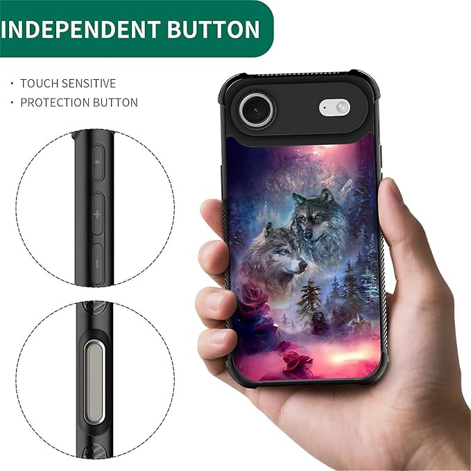 for iPhone 17 Air Case,for MagSafe Graphic Design for Girl Boy Soft Silicone Hard Acrylic Shock Protection Designed for iPhone 17 Air Star Two Wolfs Howling Pattern