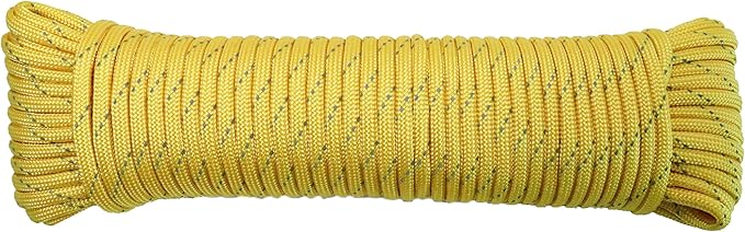 Paracord Rope, Reflective III Parachute Cord 7 Strand Core 550lb, 50ft Yelow - High Visibility Abrasion Resistant Easy to Tie, Multi-Purpose Rope for Camping Survival DIY