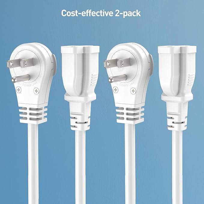 [ETL Listed] Cable Matters 2-Pack 16 AWG 360° Rotating Flat Plug Extension Cord - 3ft, 13A/1625W, Low Profile 3 Prong Power Extension Cords, NEMA 5-15P to NEMA 5-15R, White