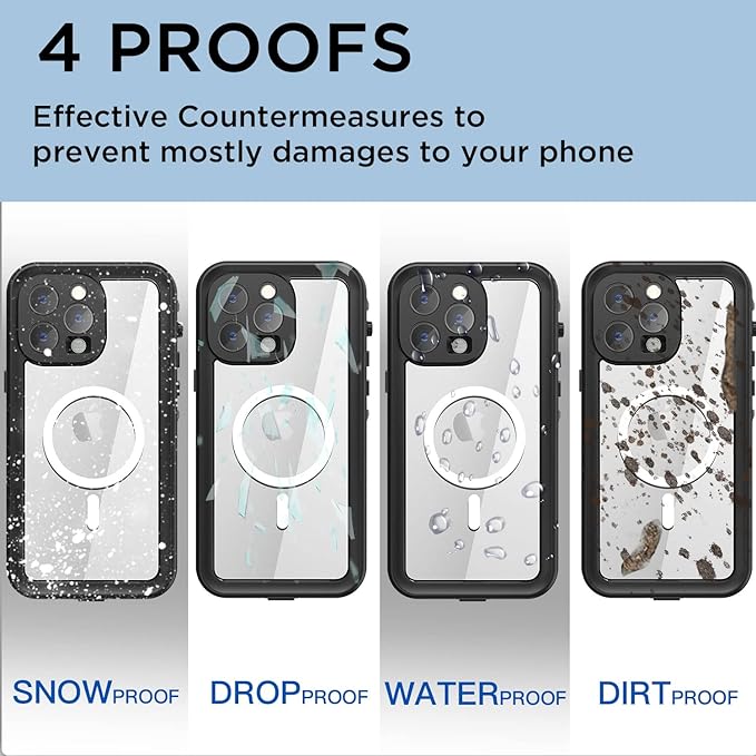 AICase for iPhone 14 Pro Case Waterproof, Compatible with Magsafe Magnetic Protective iPhone 14 Pro Phone Case, Water Proof Mag Safe Magnet Shockproof Full Body Clear with Screen Protector