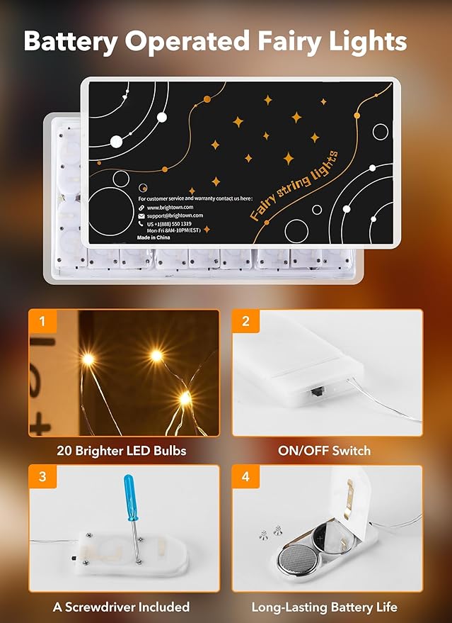Brightown 24 Pack Fairy Lights Battery Operated - 7Ft 20 Led Mini String Lights Silver Wire Waterproof Firefly Starry DIY Lights for Bedroom Patio Wedding Party Christmas Decor (Warm White)