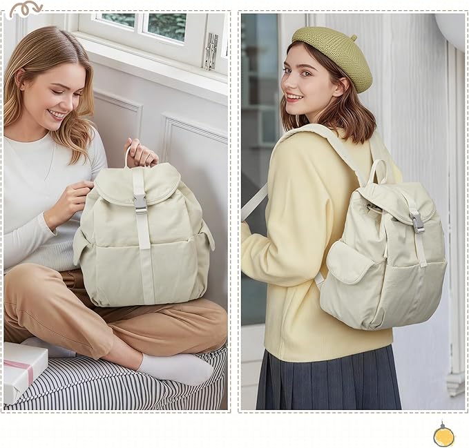 G4Free Small Backpack for Women, Nylon Casual Daypack for Work Travel Campus, Beige