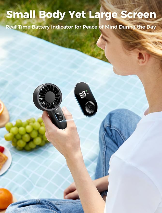 Aecooly Mighty Portable Fan, Powerful Handheld Fan, USB Rechargeable [10H Max Cooling Time], Mini Personal Battery Powered, Pocket for Travel, Summer, Gifts for Women, Girls -Black