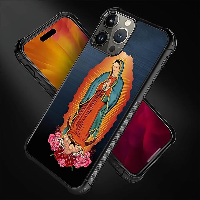 for iPhone 16 Pro Case, Red Virgen Guadalupe Pattern Graphic Design Girl Boy Soft Silicone Hard Acrylic Shock Protection for iPhone 16 Pro