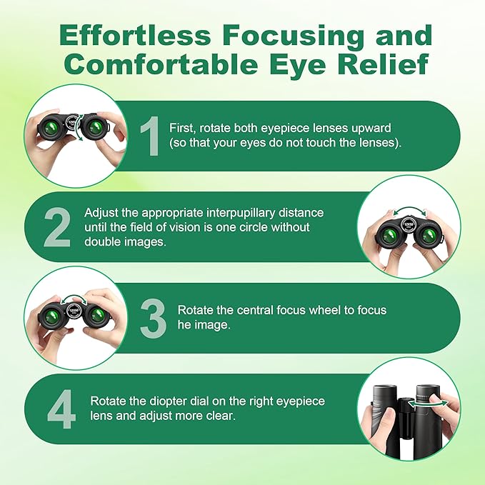 Leacco 10x25 Compact Binoculars for Adults and Kids Large View Waterproof Small Binoculars with Low Light Vision BAK4 Prism FMC Lens for Cruise Ship Bird Watching Travel Hunting, Black