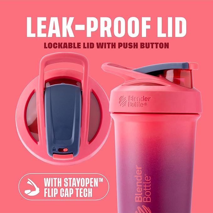 BlenderBottle Sport Sleek Insulated Stainless Steel Shaker Bottle with Wire Whisk, 25-Ounce, Sangria Ombre – Protein Shakes & Hydration for Athletes & Fitness Enthusiasts, Easy Mixing, Lockable Lid