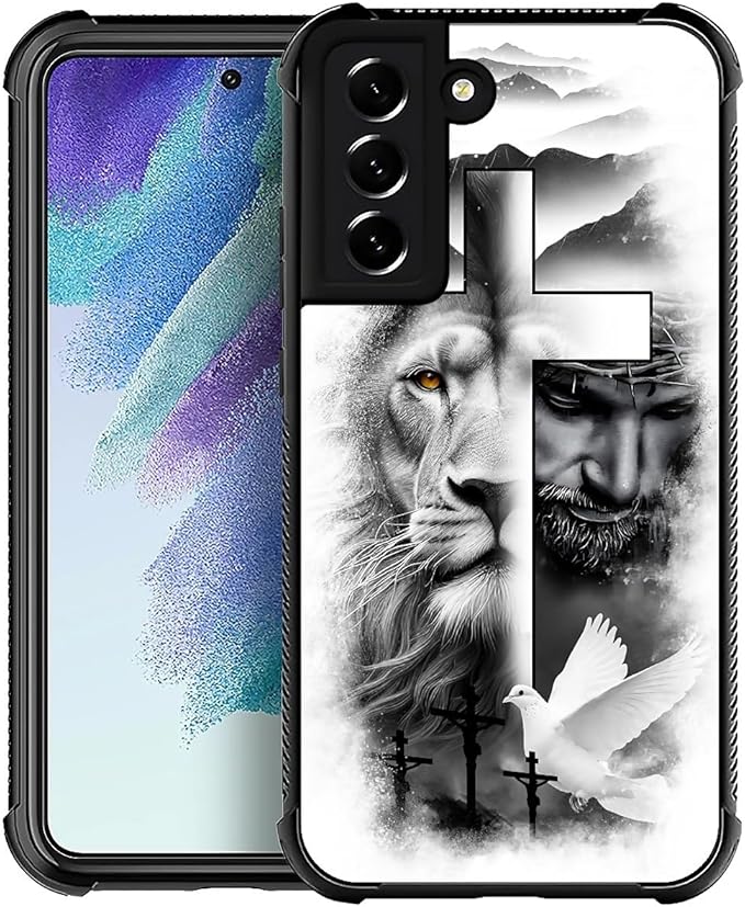 for Samsung Galaxy S22 Plus Case, Lion Cross Jesus Christ Dove Pattern Graphic Design Girl Boy Soft Silicone Hard Acrylic Shock Protection for Samsung Galaxy S22 Plus