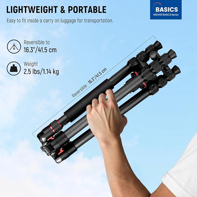 NEEWER Basics Carbon Fiber Travel Tripod Monopod, 64" Compact Lightweight Portable Camera Cell Phone Holder Stand Compatible with iPhone Video Recording, Arca Type Ball Head, Max Load 13.2 lbs, TP17B