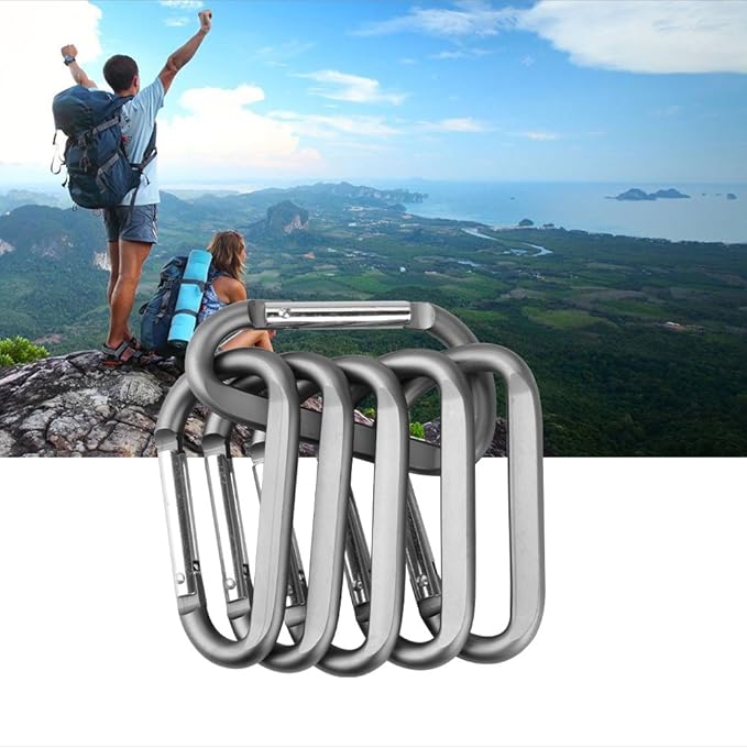 CampTek Carabiner Caribeaner Clip,3" Large Aluminum D Ring Shape Carabeaner with Keyring Keychain Hook