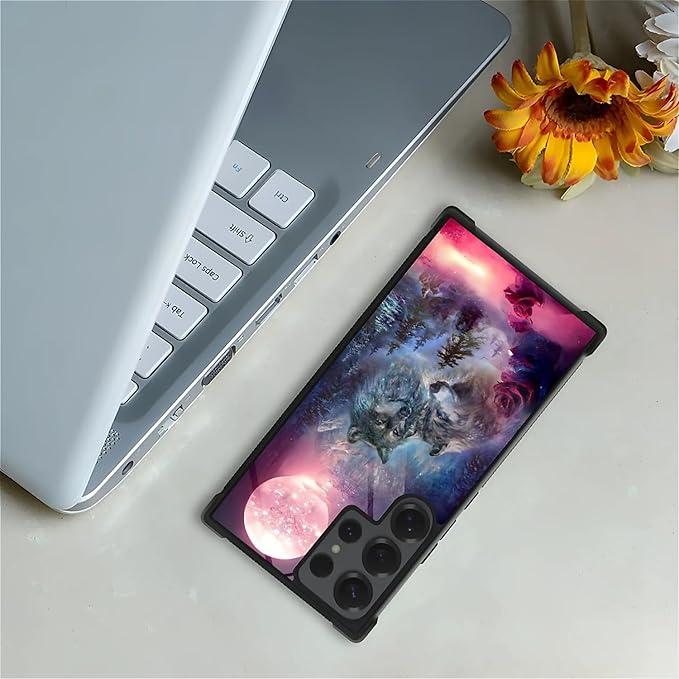for Samsung Galaxy S25 Ultra Case,Graphic Design for Girl Boy Soft Silicone Hard Acrylic Shock Protection Designed for Samsung Galaxy S25 Ultra Star Two Wolfs Howling Pattern
