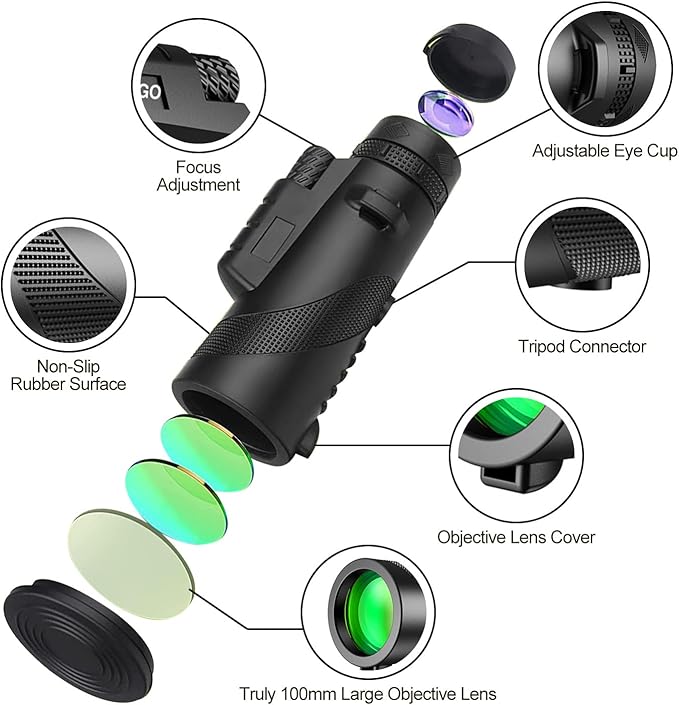 Monocular-Telescope 80x100 High Powered Monoculars High Definition for Adults with Smartphone Adapter for Bird Watching, Hunting Wildlife Bird Watching Travel Camping Hiking (Black)