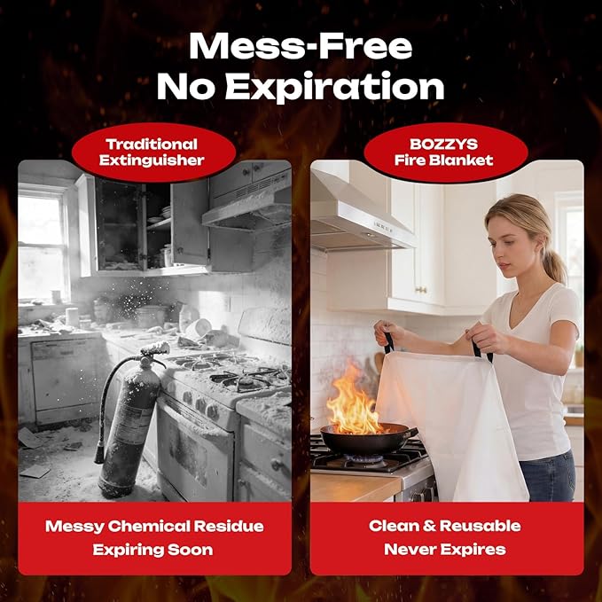 Fire Blanket 3-Pack | Fiberglass Prepared Fire Suppression | 60"x60" Fire Blankets Emergency for Home and Kitchen