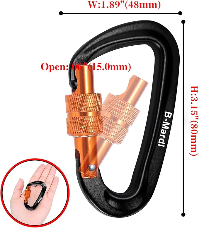 B-Mardi Carabiner Clips Heavy Duty 12kN (2697 lbs)-Lightweight Locking Carabiners for Camping, Hiking, Hammock, Dog Leash Harness, Outdoor and Gym etc, Keychains& Utility