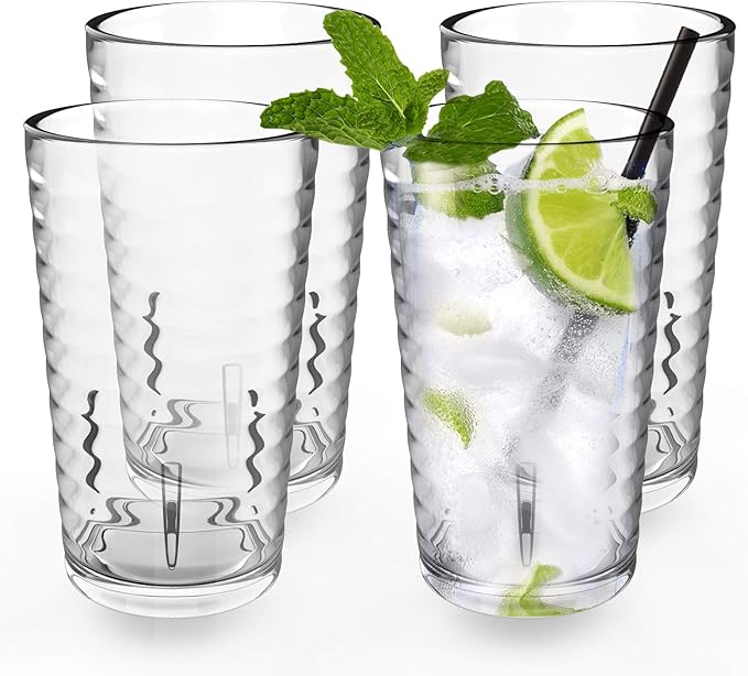 ALIMOTA Plastic Tumblers Cups, [UNBREAKABLE Acrylic] Plastic Water Tumbler Drinking Glasses, 13-Ounce Set of 4, Shatter-Proof, Dishwasher Safe, BPA Free, Reusable Cups for Water, Juice, Cocktail…