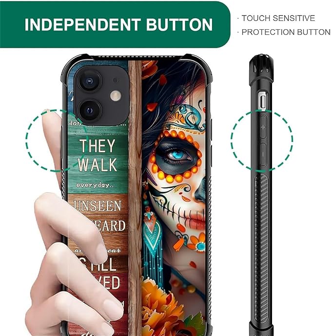 for iPhone 12/12 Pro Case, Sugar Skull Day of Death Halloween Pattern Graphic Design Girl Boy Soft Silicone Hard Acrylic Shock Protection for iPhone 12/12 Pro