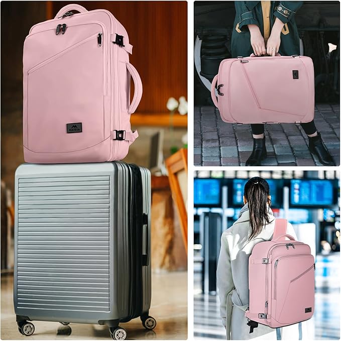 MATEIN 45L Womens Travel Backpack, Extra Large Carryon Backpack Fits Overhead Bin, Cute Weekender Daypack for Travel on Airplane, Traveling Accessories for Women, Pink