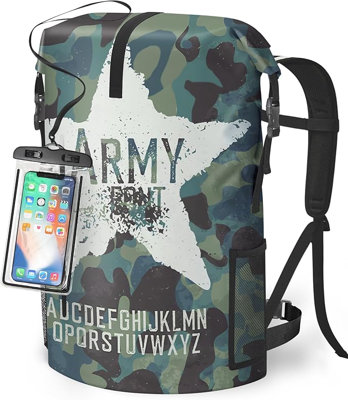 Waterproof Dry Bag Heavy Duty Marine Dry Bags for Kayaking Hiking Camouflage Green Backpack Roll-Top Closure Bag - Backpack Waterproof Phone Case 35L/55L/85L