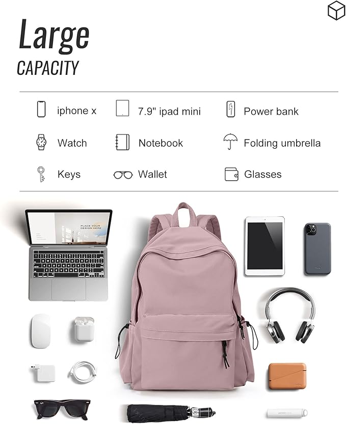 BJLFS Purple Backpack for Girls Women, Waterproof High School Bookbag, Lightweight Casual Travel Daypack,Classic Basic College Backpack, Middle School Bag for Teen Girls Boys Cute Back Pack