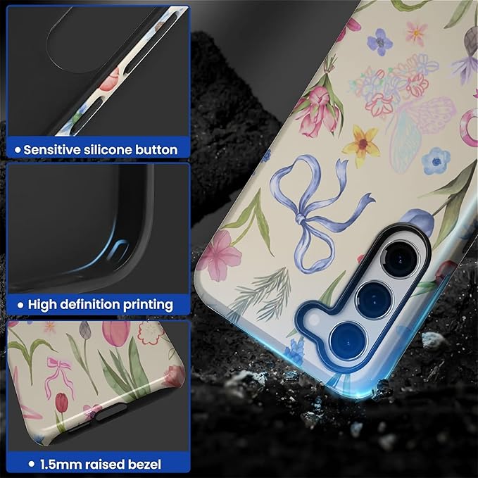 for Samsung Galaxy S23 Case,HL2 Aesthetic Flower Preppy Collage Hybrid 2 Layer Hard Shell Silicone Protective Pattern Design Case