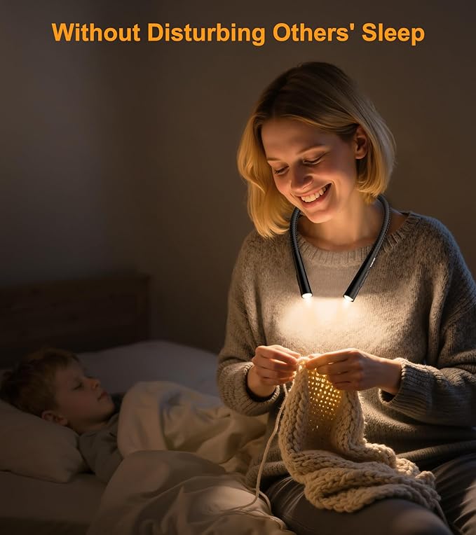 Gritin Book Light, Eye Caring 4-Color & 5-Brightness Neck Light Reading Light- Stepless Dimming,30-min Timer,80+ Hrs Runtime,Bendable Round Neck Design, Lightweight for Reading-Black