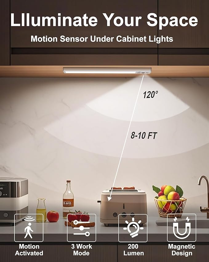SZOKLED Under Cabinet Lighting Motion Sensor, 111-LED Magnetic Wireless Closet Lights with Timer & Dimmable & 3 Color Temperatures for Kitchen, Counter, Stairs (3 Pack)