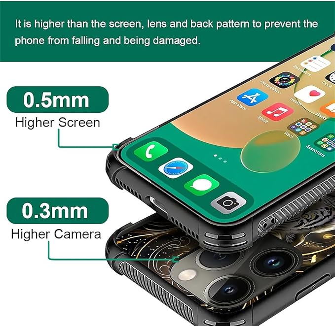 for iPhone 13 Pro Case, White Tiger Golden Mystery Pattern Graphic Design Girl Boy Soft Silicone Hard Acrylic Shock Protection for iPhone 13 Pro