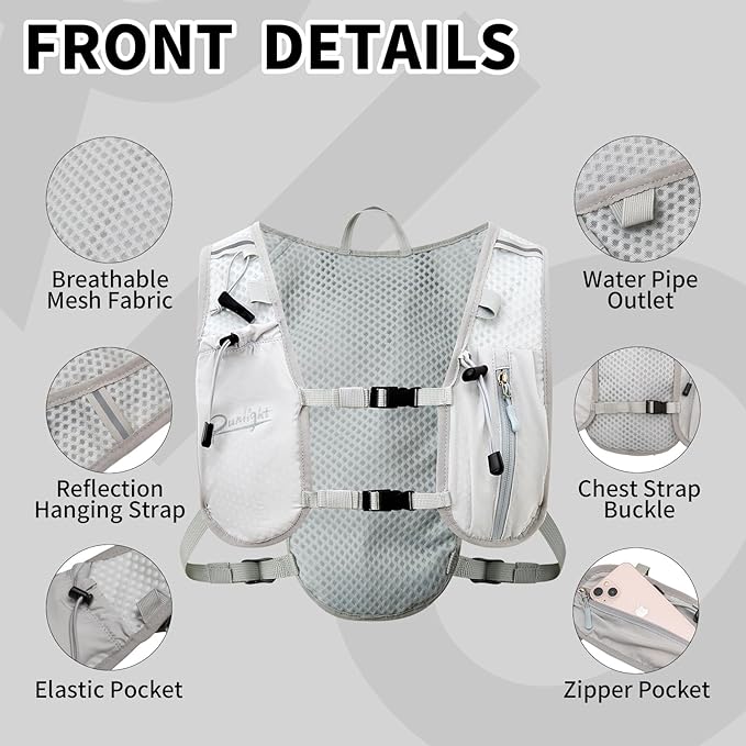 Runlight Running Vest for Women Men Lightweight Hydration Backpack Pack with 1.5L Water Bladder Bag Hydro Daypack for Hiking,Trail,Skiing,Camping,Cycling,Race,Marathon