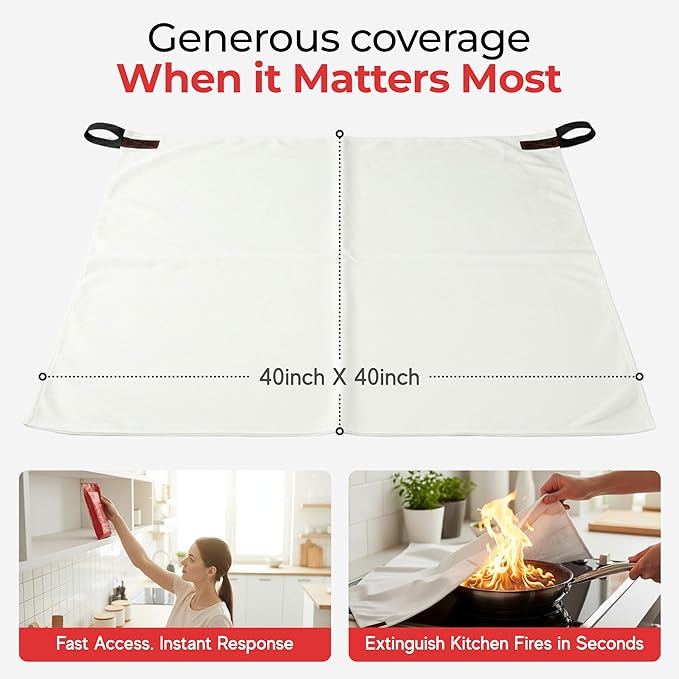 Sierra Madre Emergency Fire Blanket for Home and Kitchen – 100% Fiberglass Fire Suppression Blanket (40x40) for Car, Office & Camping – Instantly Smothers Flames – Lightweight & Reusable (Pack of 4)