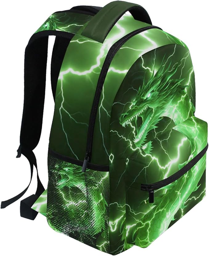 Wamika Dragon Backpack for Boys Girls Cool Green Fire Dinosaur Kids Backpacks Ages 6-14 Dino Animal Children Primary Elementary Middle School Bookbag Daypack Teens Bag 12.6 x 5.1 x 16.5 Inch