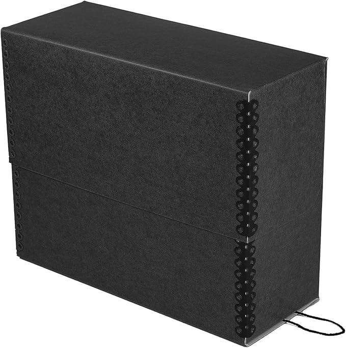 Lineco Archival Document Storage Box with Metal Edge, Acid-Free Black Boxboard, Organize and Store Files, Prints, Photos, Letter-Sized Case 12.5" x 10.5" x 5" Wide, Pack of 2