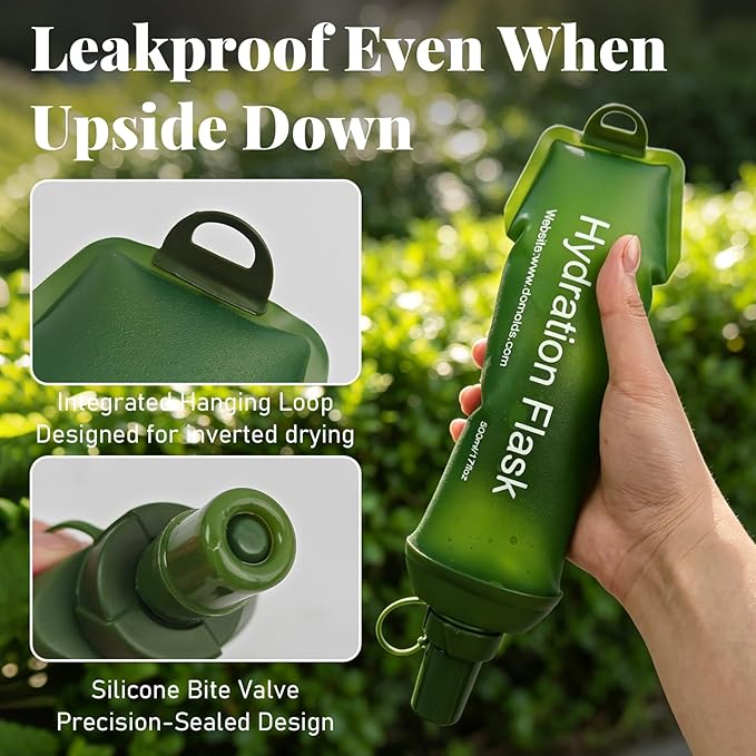 2Pcs 500ml Soft Flask, TPU Collapsible Soft Water Bottle for Hydration Pack, Running Vest, Leak-Proof Folding Water Bottle for Hiking Cycling Climbing Jogging- Green