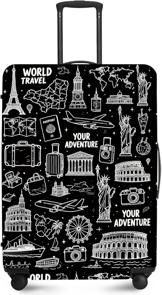 ANNA QUEEN Travel Seamless Pattern Luggage Cover -Stretchable Airplane Suitcase Protector Sleeve,Universal Washable Fit for 20-22 Inch Checked Baggage,Water Resistant Durable Luggage Protector,S