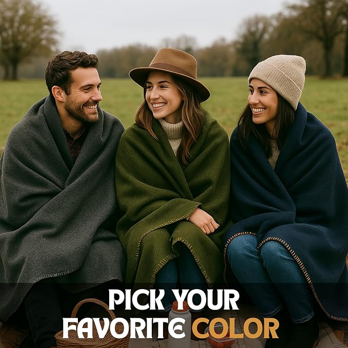 Wool Camping Blanket - 70% Wool Heavy-Duty Military Style Throw, Warm & Washable, Fire Retardant Cover for Emergency, Survival & Outdoor Use - Perfect for Camping, Car, Home & Hiking, Olive 66x90