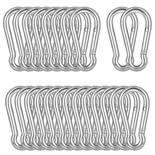 30PCS M8 Heavy Duty Carabiner Clip, 3Inch Snap Hook Quick Link Small Carabiner Clips,Spring Link Buckle for Fishing Camping Hammock Dog Leashes-550LBS Holding Capacity (Silver)