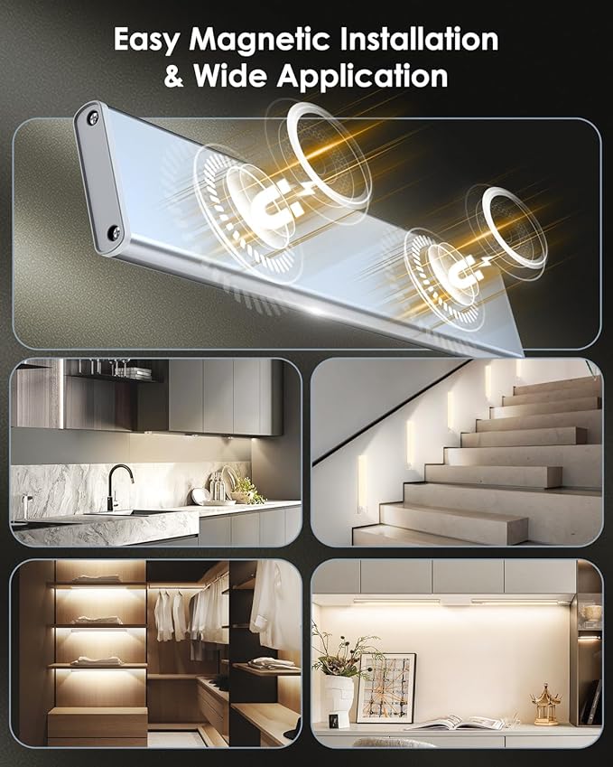 5 Pack Under Cabinet Lights, Rechargeable Under Cabinet Lighting Wireless, Motion Sensor Light Indoor LED Closet Lights Upgraded 2200mAh, Magnetic Under-Counter Light Fixtures for Kitchen Home, 10in
