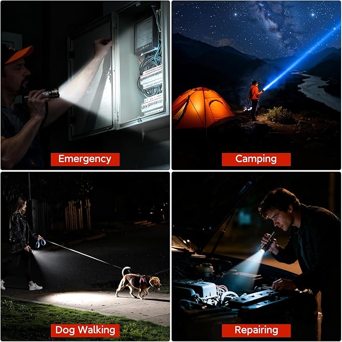 RECHOO Rechargeable Flashlights 1 Pack, Super Bright High Lumens LED Flashlight with LCD Digital Display, 3 Lighting Modes & Zoomable Handheld Flash Lights for Home Camping Emergency