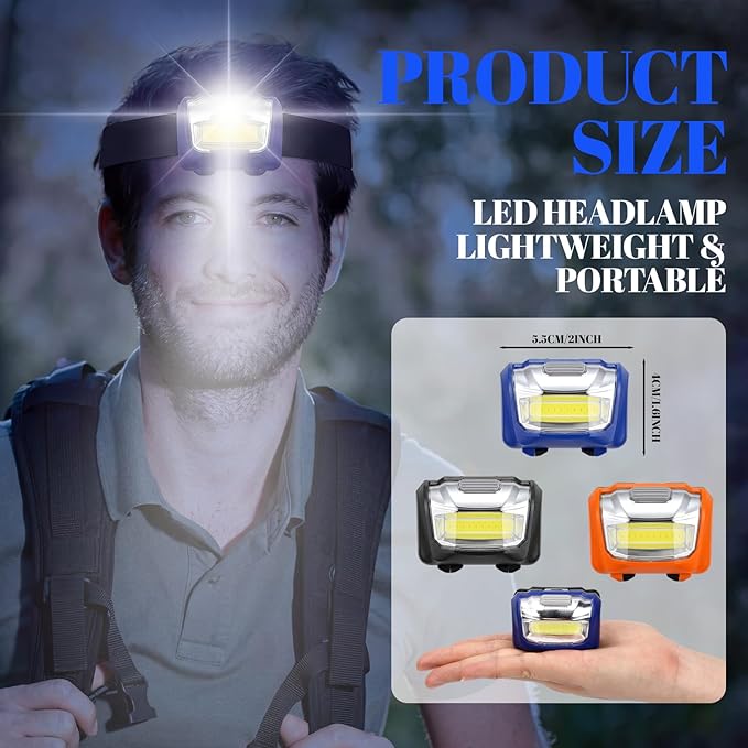 Macarrie LED Headlamps IPX4 Waterproof 3 Modes Headlamp Flashlight Bright Head Lights Camping Accessories for Adults Kids Hiking, Running, Repairing, Batteries Not Included(Mixed,18 Pack)