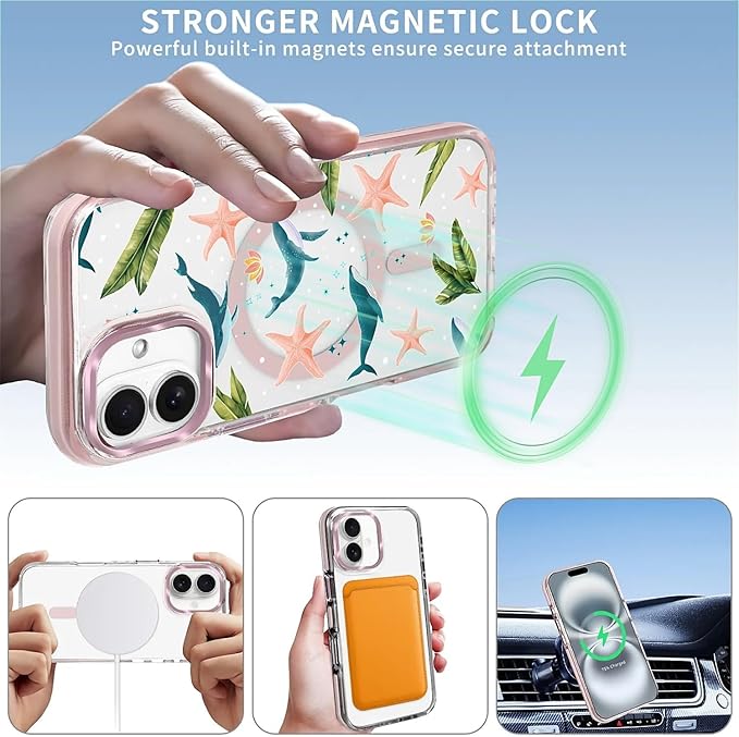 Case for iPhone 16,[Compatible with MagSafe],Sealife Whale Ocean Wildlife Clear Phone Case Design，for Women Girls Magnetic Clear Cover - Slim, Sleek, & Shockproof Protection