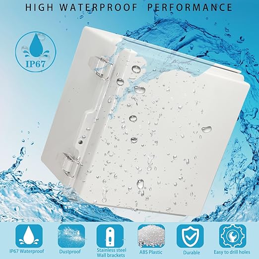 Waterproof Electrical Box with Mounting Plate, IP67 Junction Box Stainless Steel Latch Hinged Grey Cover Project Enclosure with Wall Bracket and 2 Glands 8.3" x 8.3" x 5.1"
