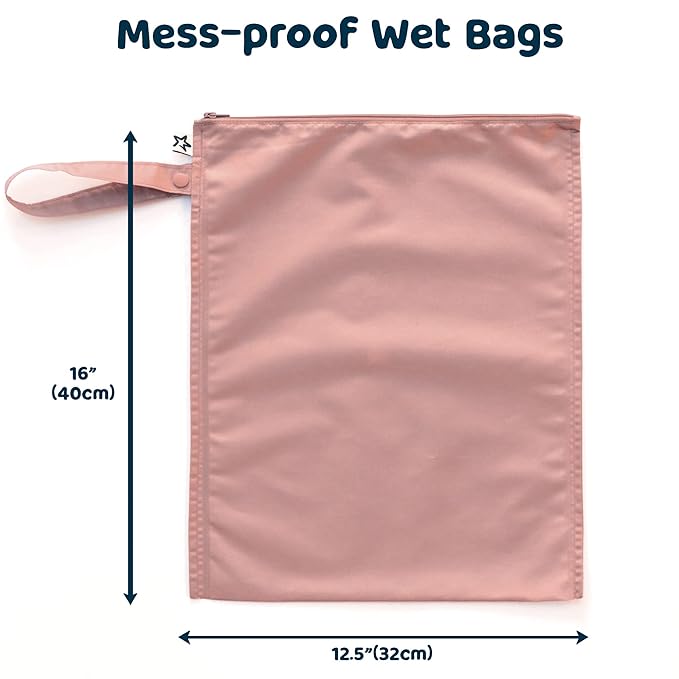 Tiny Twinkle Mess Proof Wet Bags | 2-Pack Reusable Waterproof Wet Bags for Swimsuits | Baby Clothes | Travel & Diaper Bag (Taupe, Dandelion)