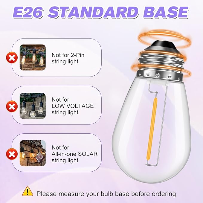 GvvooHome 28 Pack S14 Bulbs for Outdoor String Lights, Shatterproof LED Replacement Bulbs for Patio String Lights Outdoor Waterproof, E26 Base, Soft White 2200K, Dimmable