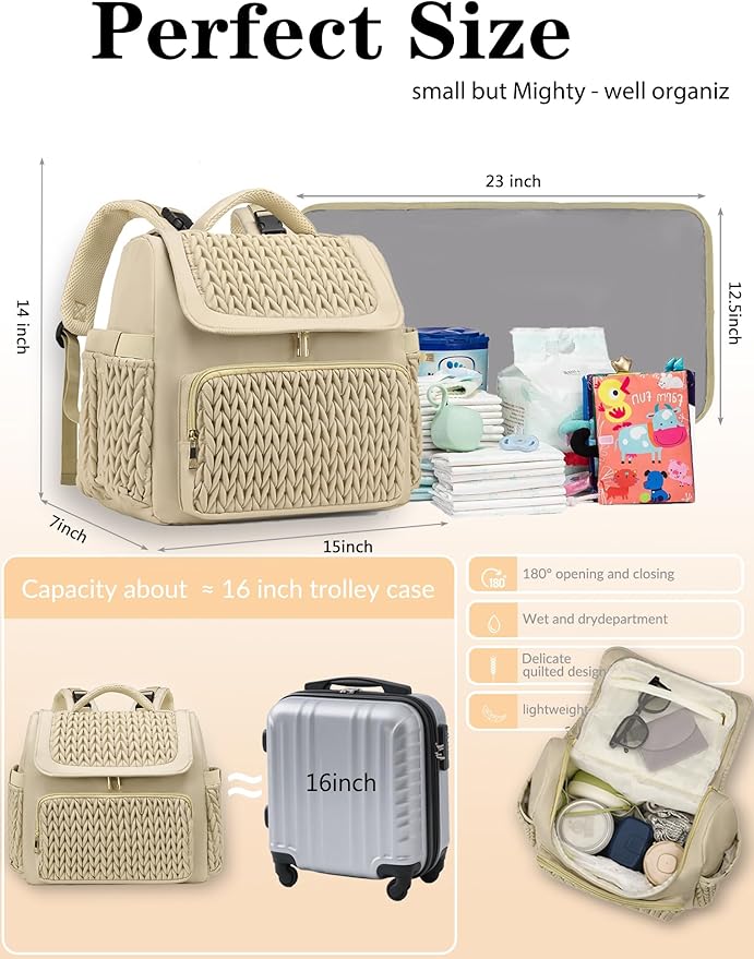 Awanhe Diaper Bag Backpack, Baby Bag with Changing Pad, Travel Waterproof Diaper Bag Tote, Newborn Essentials Must Haves, Luxury baby shower gifts for boys & Girls, Brown Taupe