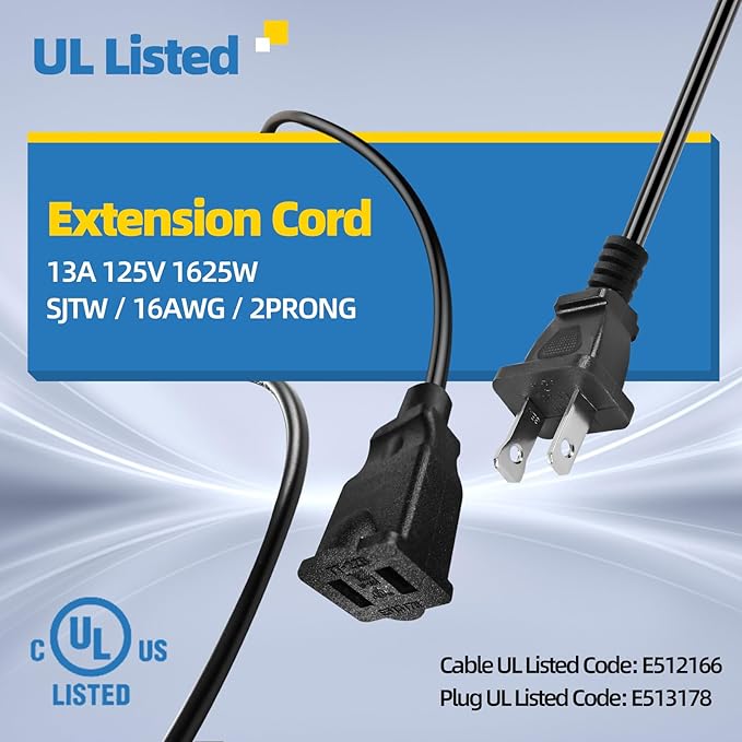 UL Listed Outdoor Extension Cord 2 Prong 25 FT Polarized Plug SJTW 16/2 Gauge 13 AMP 125V 1625W, Black Outdoor Extension Cord Waterproof, Flame & Cold Retardant,Water & Weather Resistant