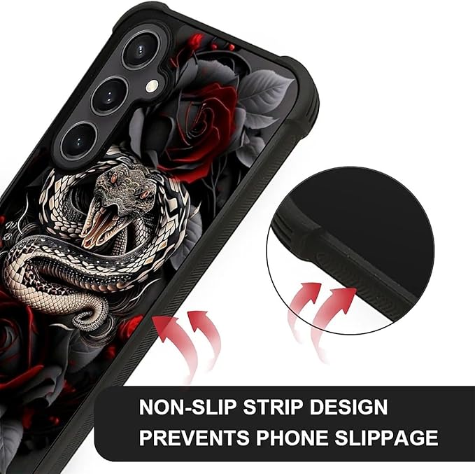 for Samsung Galaxy S23 FE Case, Entwined Rose Snake Pattern Graphic Design Girl Boy Soft Silicone Hard Acrylic Shock Protection for Samsung Galaxy S23 FE