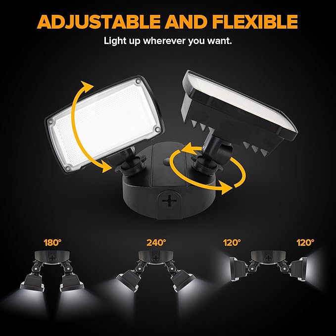 LUTEC 32W 3500LM Integrated Dual-Head LED Flood Light Outdoor,Switch Controlled LED Security Light,5000K Wall Mount Exterior Flood Light,P65 Waterproof for Garage, Yard, Patio-Black