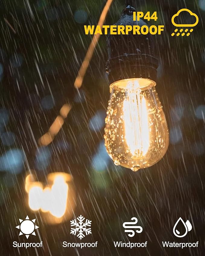 BRIMAX 2W 100FT Outdoor String Lights Commercial Grade with 32 Shatterproof S14 Dimmable LED Bulbs Patio String Lights Heavy Duty Waterproof for Bistro Cafe Market 2700K