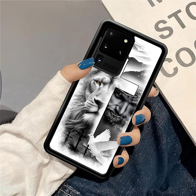 for Samsung Galaxy S20 Ultra Case, Lion Cross Jesus Christ Dove Pattern Graphic Design Girl Boy Soft Silicone Hard Acrylic Shock Protection for Samsung Galaxy S20 Ultra