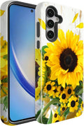 Compatible for Samsung Galaxy A27 5G Case, Dual Layer Heavy Duty 2 in 1 Shockproof Protective Phone Case,Wood Grain Sunflowers